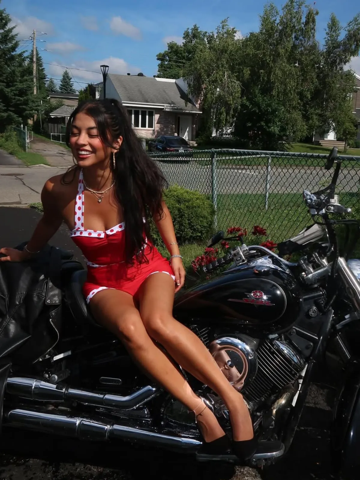 Red 1940s Halter Patchwork One-piece Swimsuit sold by Retro Stage product image thumbnail 3