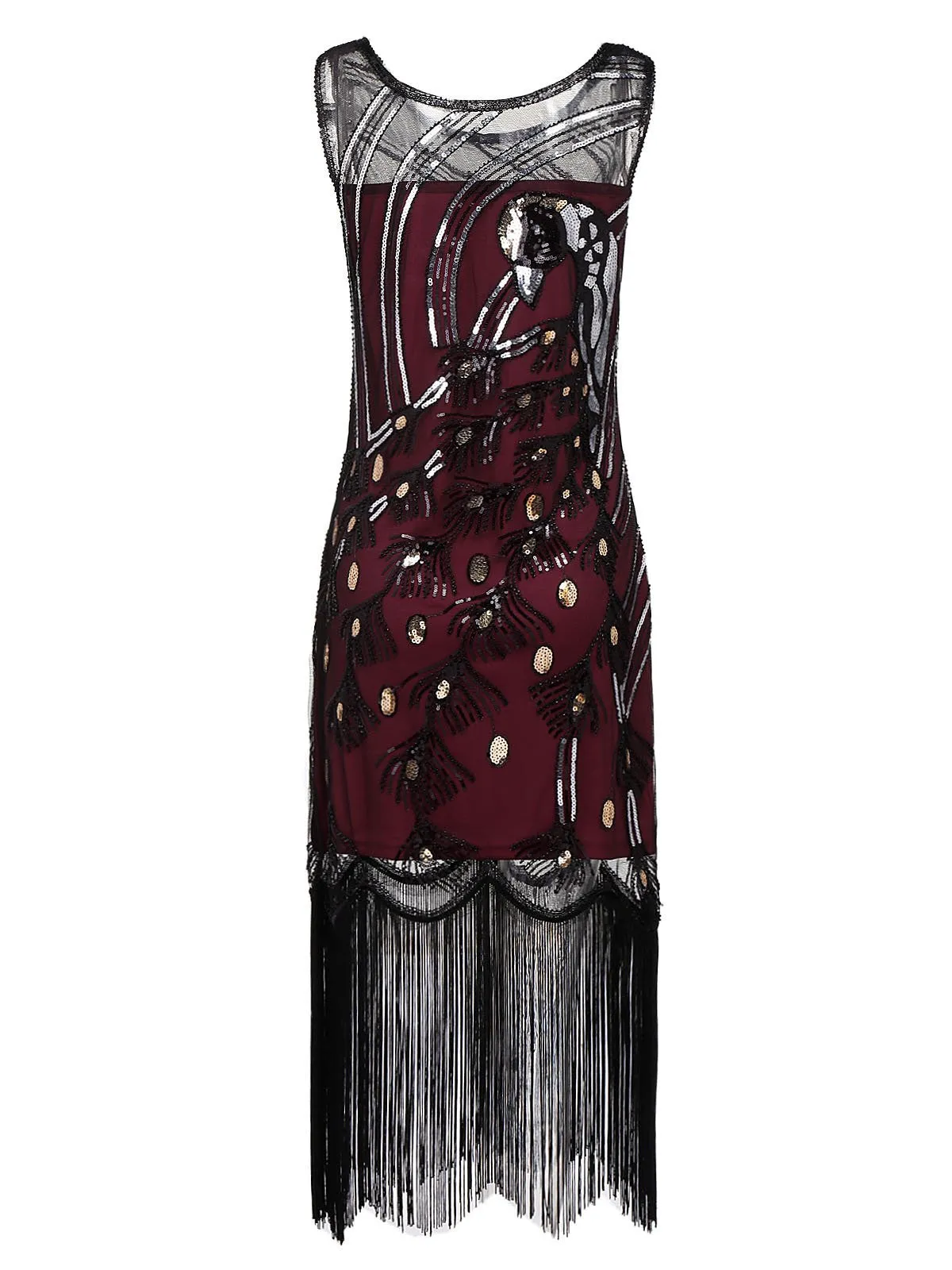 Wine Red 1920s Peacock Flapper Dress sold by Retro Stage product image thumbnail 3