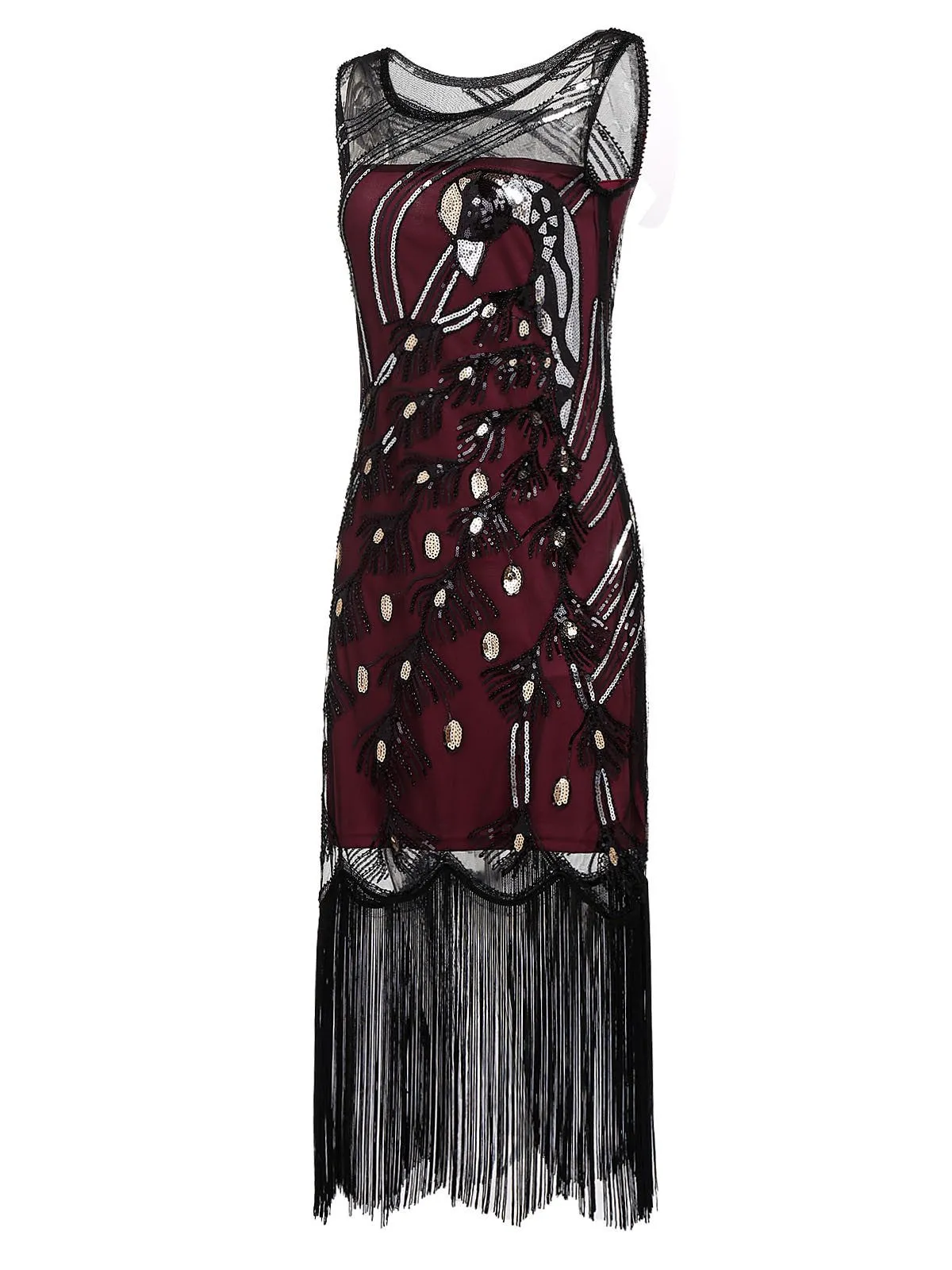 Wine Red 1920s Peacock Flapper Dress sold by Retro Stage product image thumbnail 2