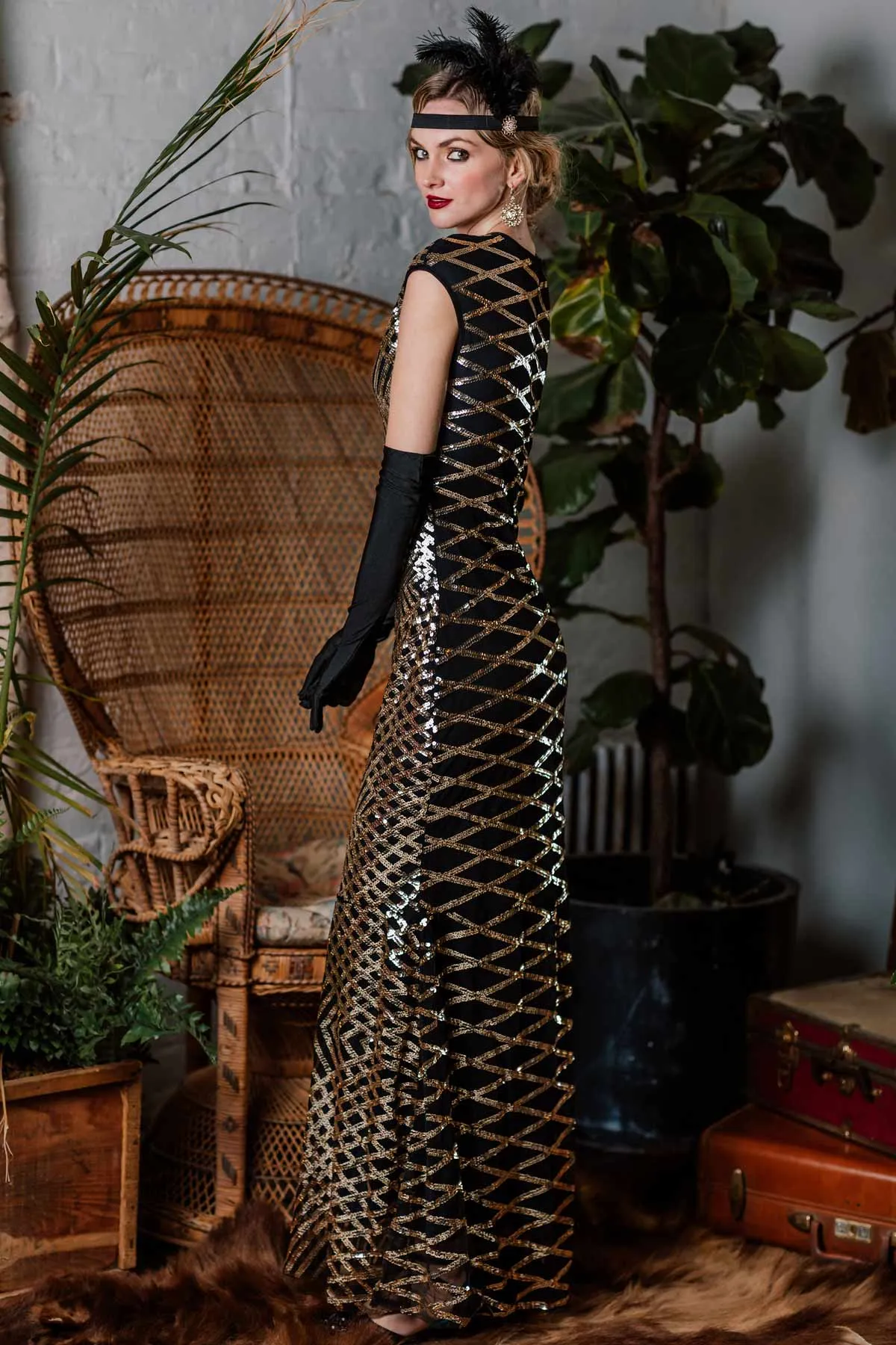 Gold 1920s Sequin Maxi Dress sold by Retro Stage product image thumbnail 3