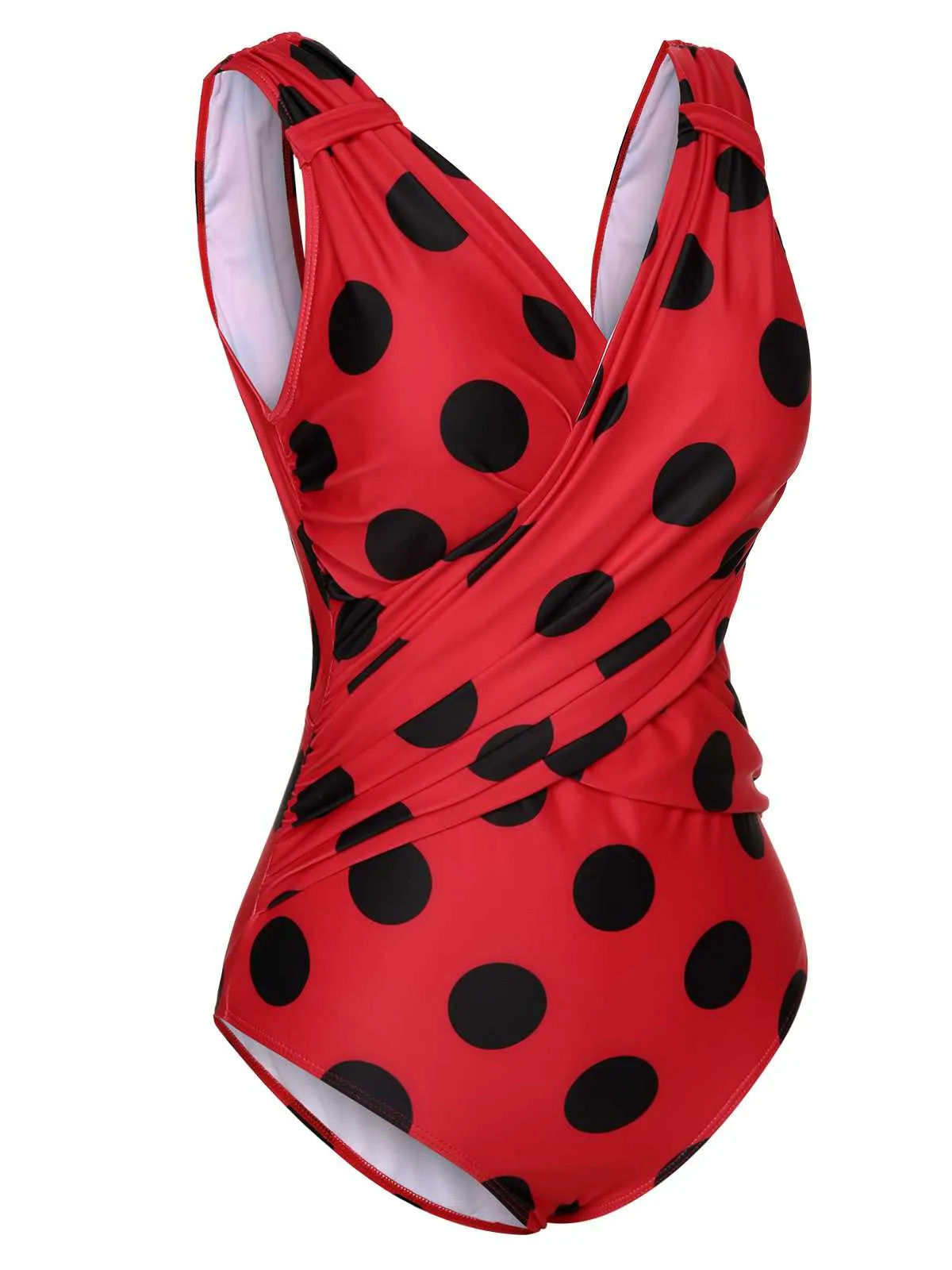 Red 1950s Polka Dots One-Piece Swimsuit sold by Retro Stage product image thumbnail 3
