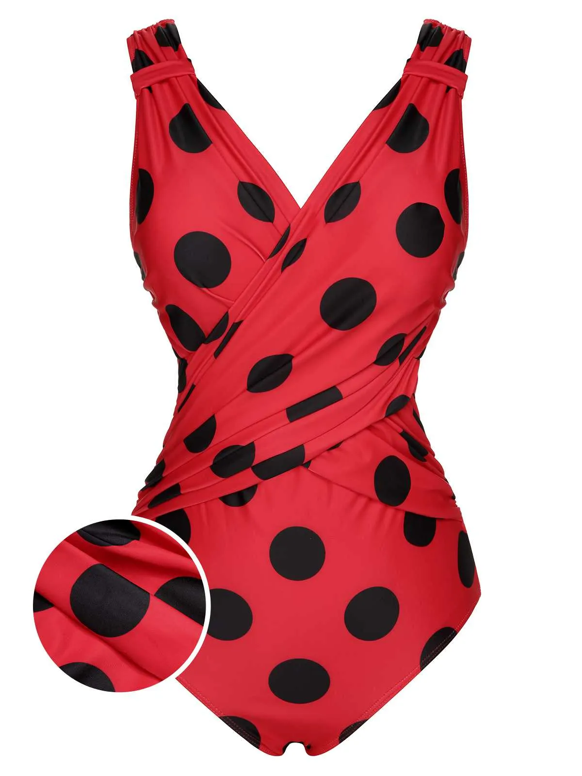 Red 1950s Polka Dots One-Piece Swimsuit sold by Retro Stage