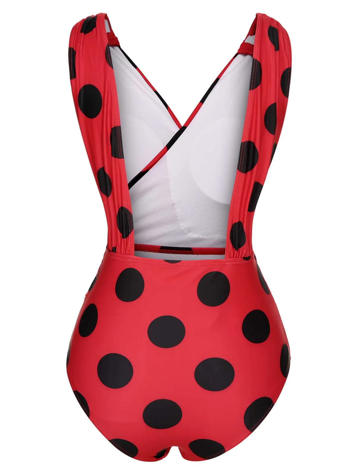 Red 1950s Polka Dots One-Piece Swimsuit sold by Retro Stage product image thumbnail 4