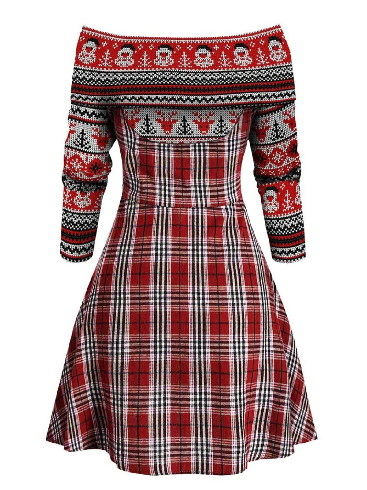 Red 1950s Plaid Off-shoulder Swing Dress sold by Retro Stage product image thumbnail 2
