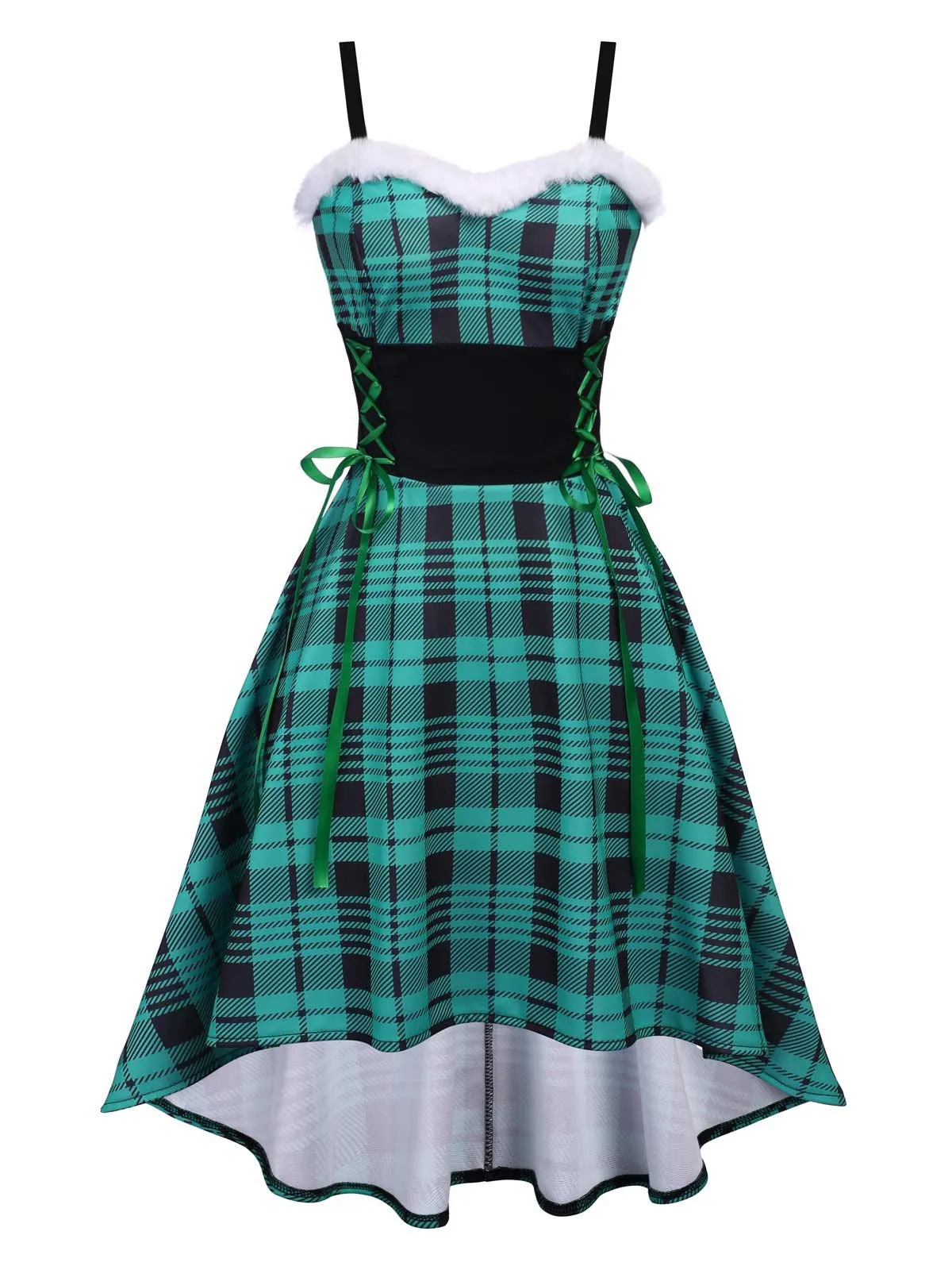 Green 1950s Furry Strap Plaid Swing Dress sold by Retro Stage
