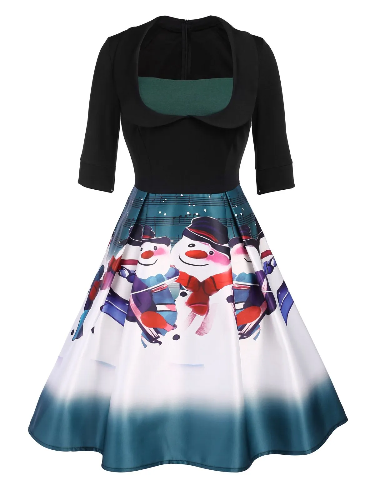 Green 1950s Patchwork Snowman Swing Dress sold by Retro Stage