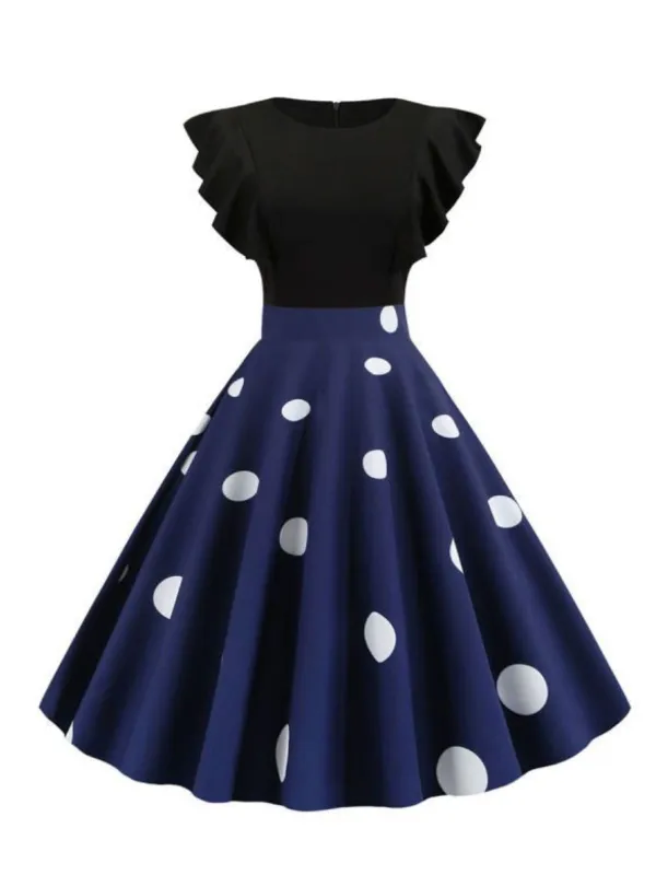 1950s Ruffle Polka Dot Patchwork Dress sold by Retro Stage