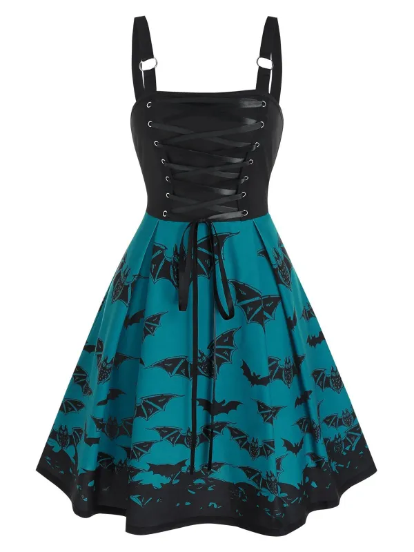 Blue 1950s Strap Bat Swing Dress sold by Retro Stage