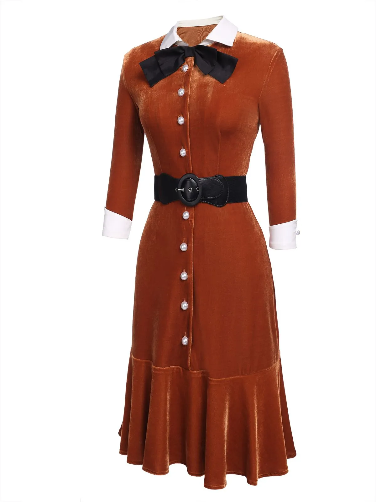 Orange 1930s Belted Velvet Work Dress sold by Retro Stage product image thumbnail 2
