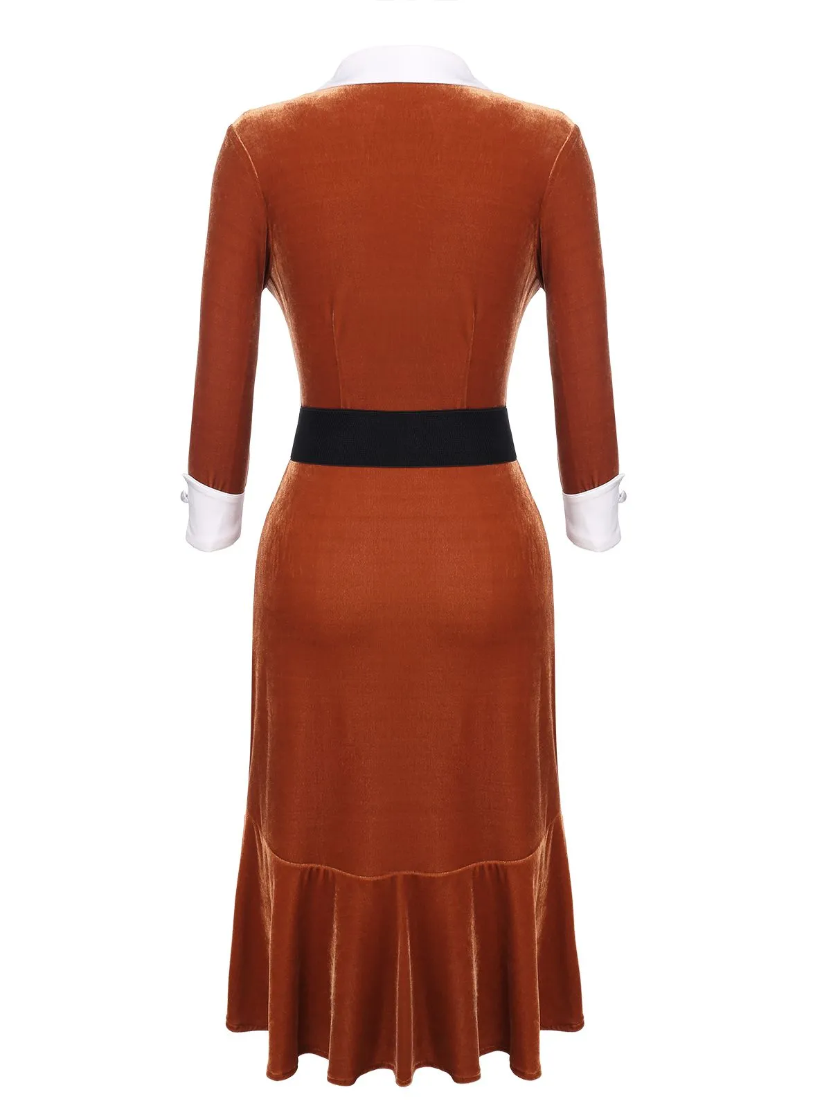 Orange 1930s Belted Velvet Work Dress sold by Retro Stage product image thumbnail 3