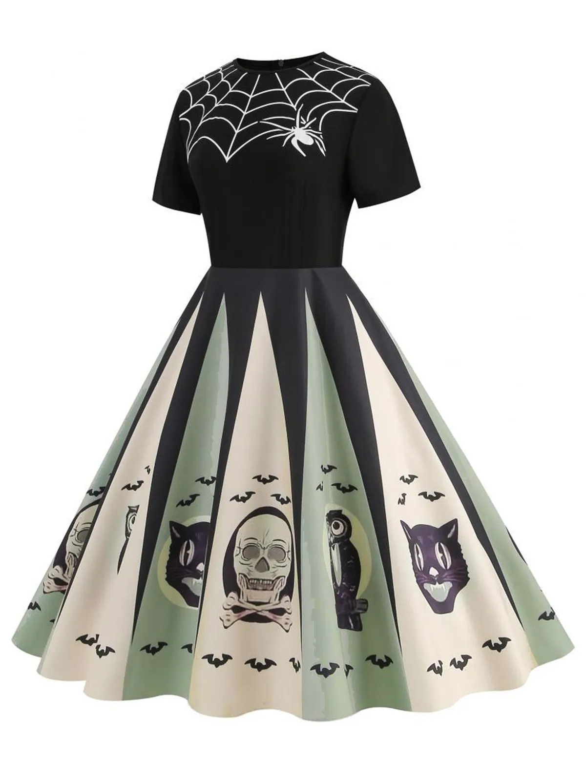 1950s Halloween Spider Web Print Patchwork Dress sold by Retro Stage product image thumbnail 5