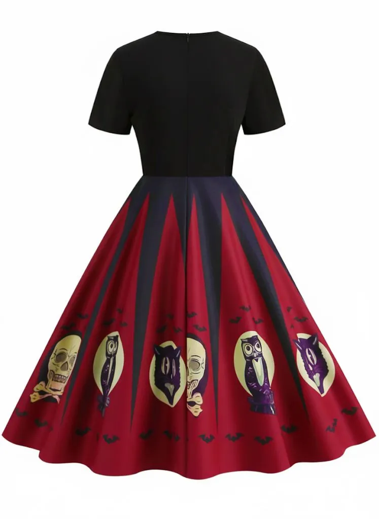 1950s Halloween Spider Web Print Patchwork Dress sold by Retro Stage product image thumbnail 3