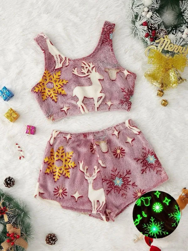 2PCS 1970s Glowing Colorful Print Flannel Pajama Set sold by Retro Stage