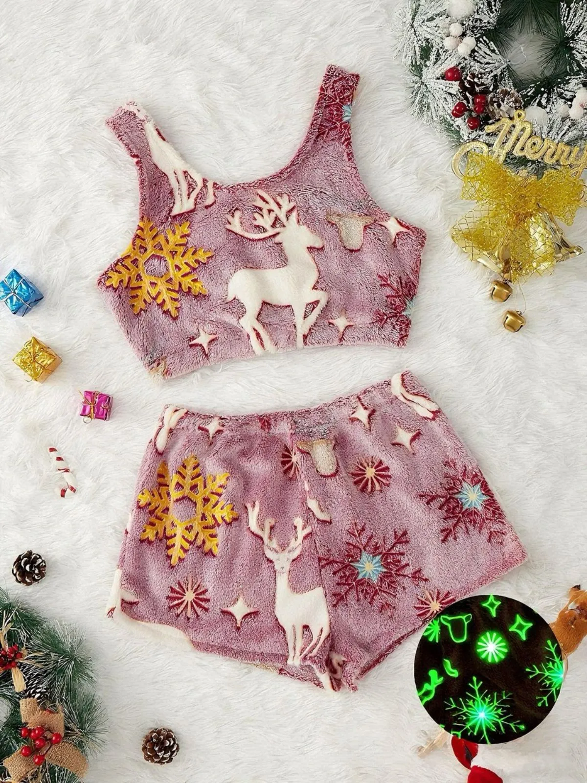 2PCS 1970s Glowing Colorful Print Flannel Pajama Set sold by Retro Stage