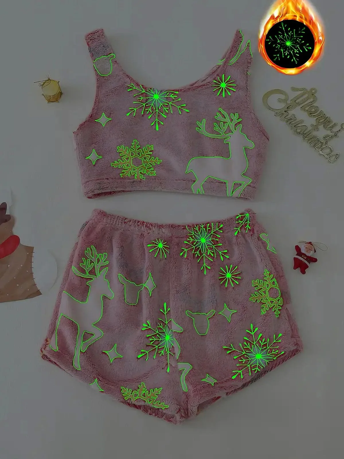 2PCS 1970s Glowing Colorful Print Flannel Pajama Set sold by Retro Stage product image thumbnail 2