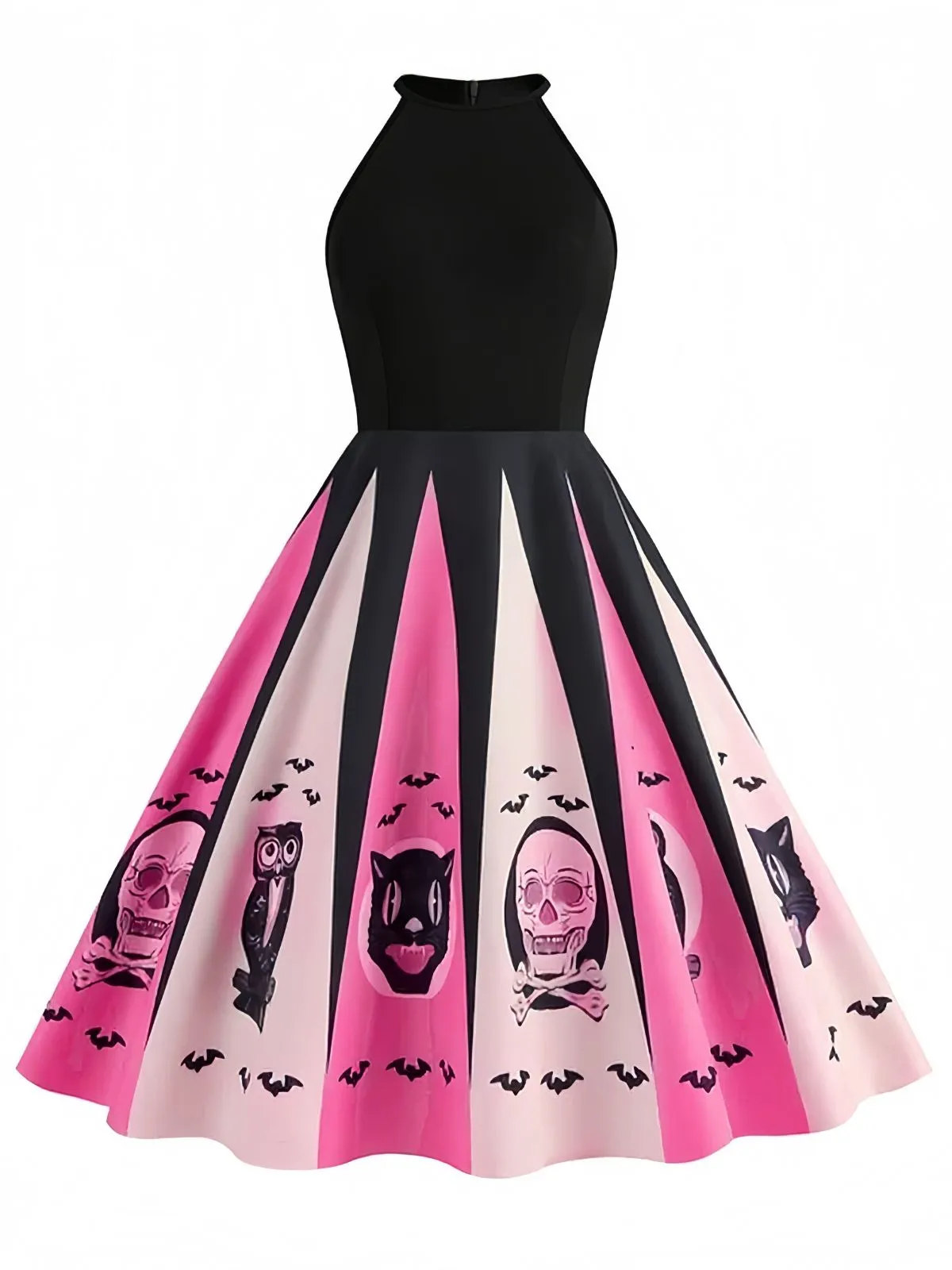 Black&Pink 1950s Halloween Spooky Print Swing Dress sold by Retro Stage