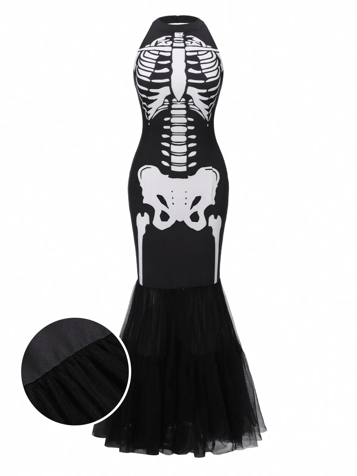 Black & White 1930s Halter Skull Mesh Fishtail Dress sold by Retro Stage product image thumbnail 2