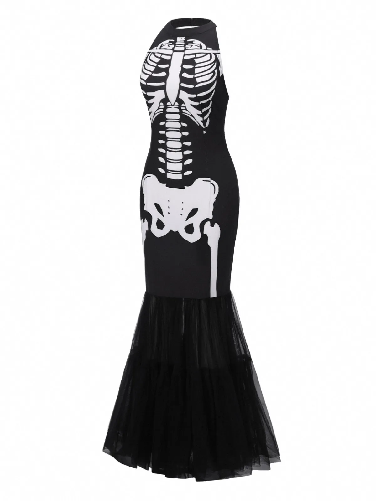 Black & White 1930s Halter Skull Mesh Fishtail Dress sold by Retro Stage product image thumbnail 4