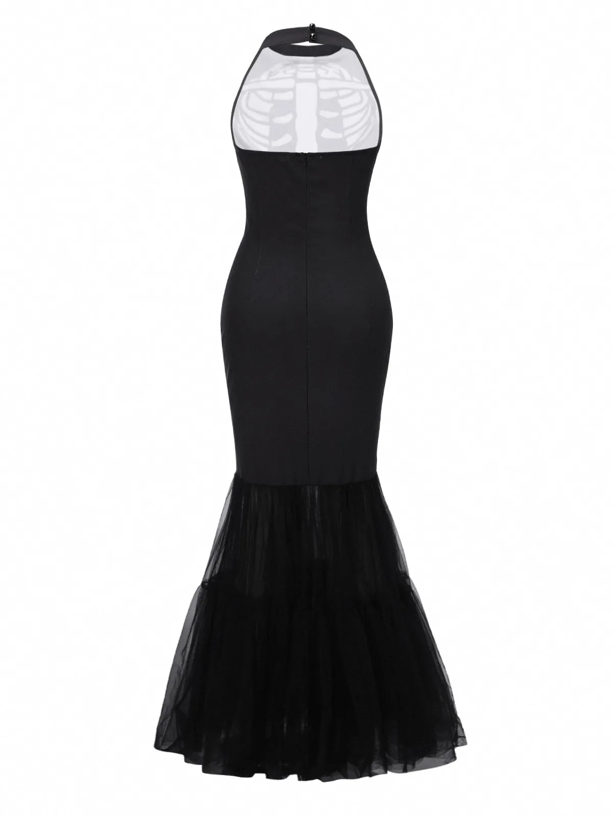 Black & White 1930s Halter Skull Mesh Fishtail Dress sold by Retro Stage product image thumbnail 5