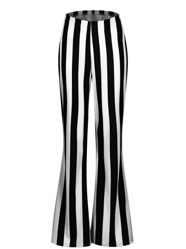 Black&White 1970s Vertical Striped Flared Pants sold by Retro Stage