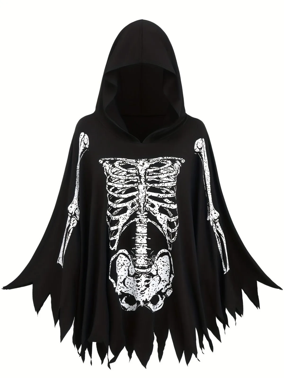 1970s Halloween Skeleton Bone Print Hooded Cape sold by Retro Stage