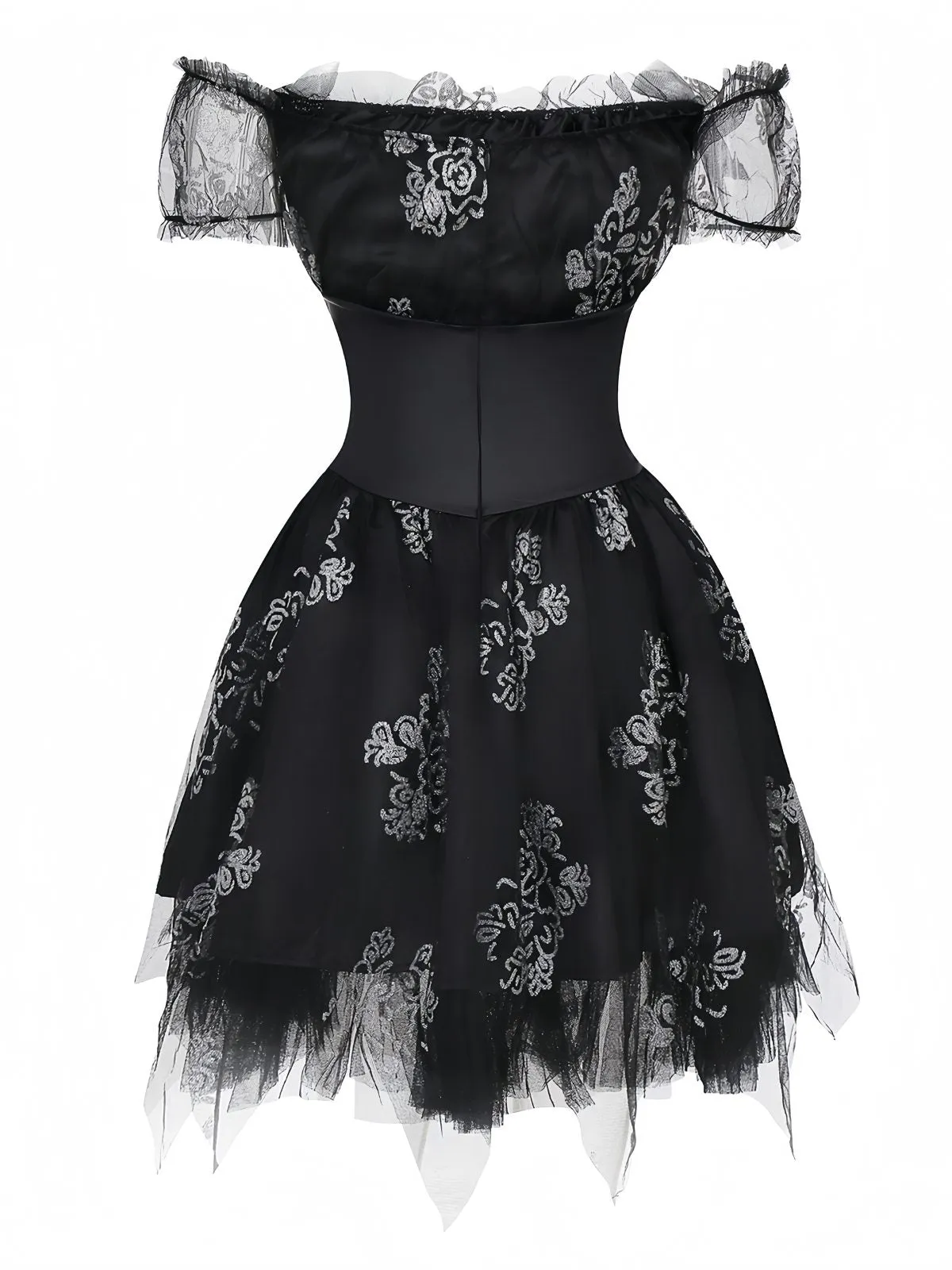 Black 1970s Vampire Bride Off-Shoulder Mesh Dress sold by Retro Stage product image thumbnail 2