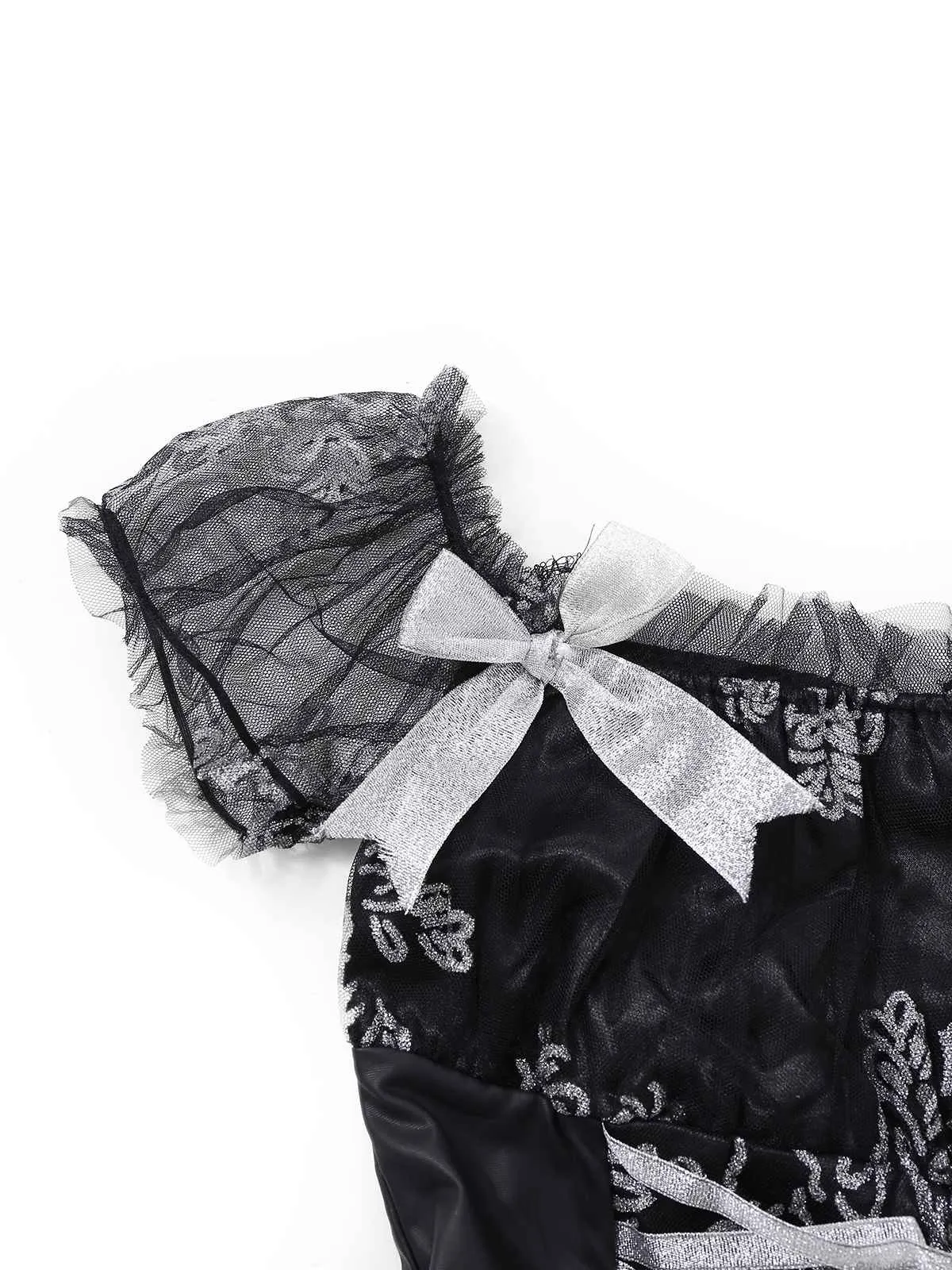 Black 1970s Vampire Bride Off-Shoulder Mesh Dress sold by Retro Stage product image thumbnail 4