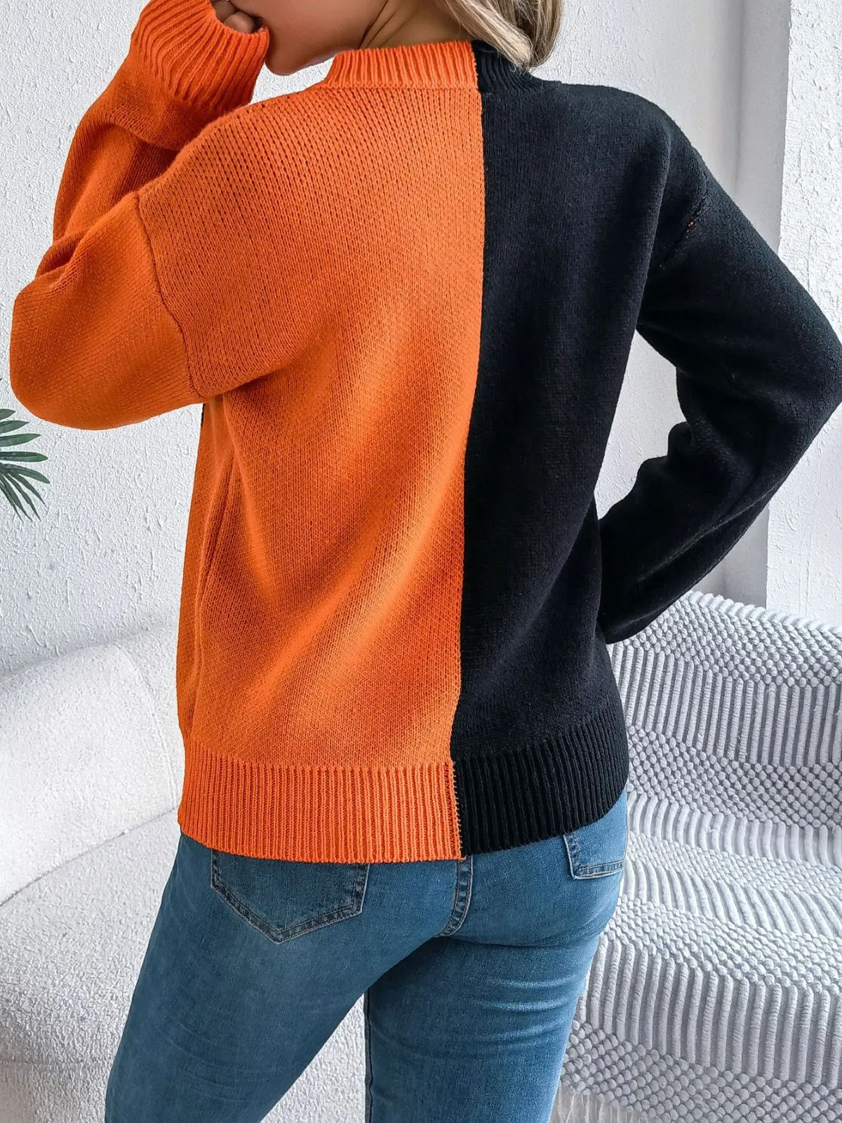 1940s Halloween Pumpkin Face ColorBlock Knit Sweater sold by Retro Stage product image thumbnail 5