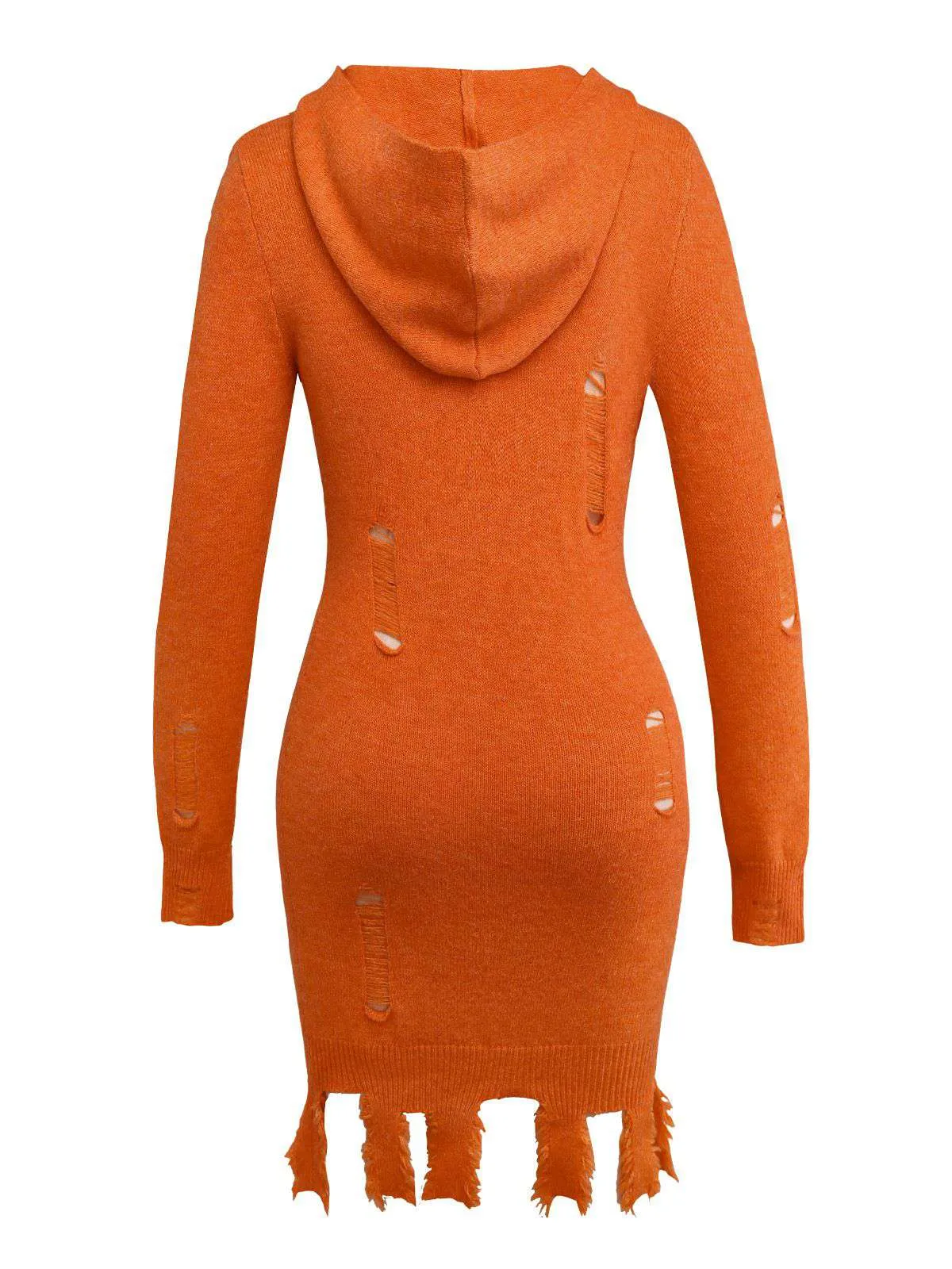 Orange 1970s Halloween Distressed Pumpkin Knit Hoodie Dress sold by Retro Stage product image thumbnail 3