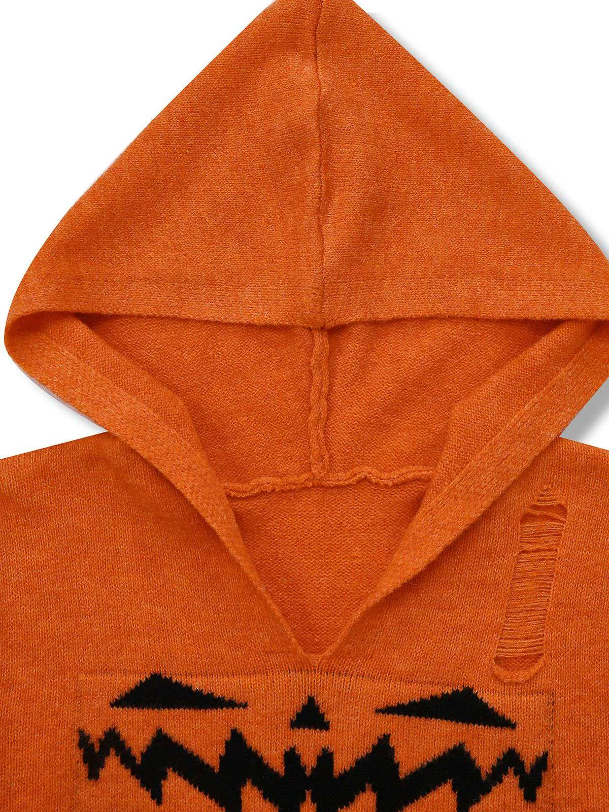 Orange 1970s Halloween Distressed Pumpkin Knit Hoodie Dress sold by Retro Stage product image thumbnail 4