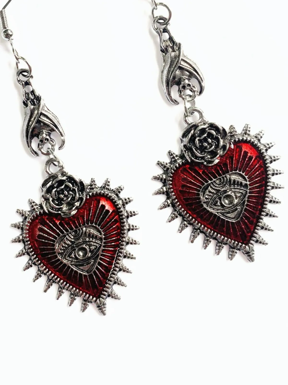 Gothic Rose Heart Eye Earrings sold by Retro Stage product image thumbnail 2