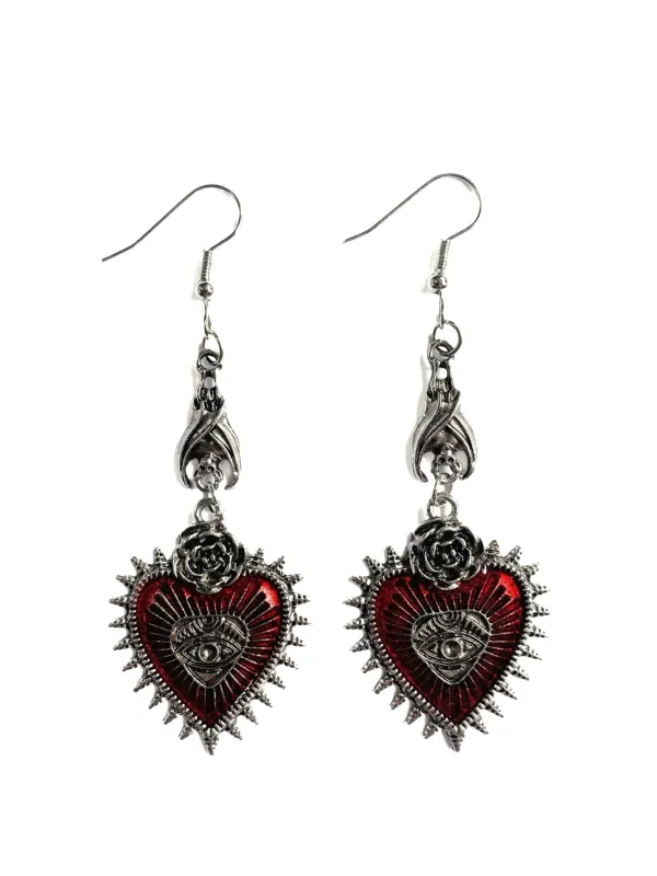 Gothic Rose Heart Eye Earrings sold by Retro Stage