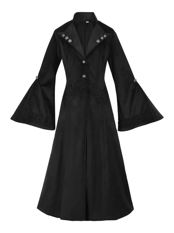 Black 1950s Gothic Lapel Bell Sleeve Lace Coat sold by Retro Stage