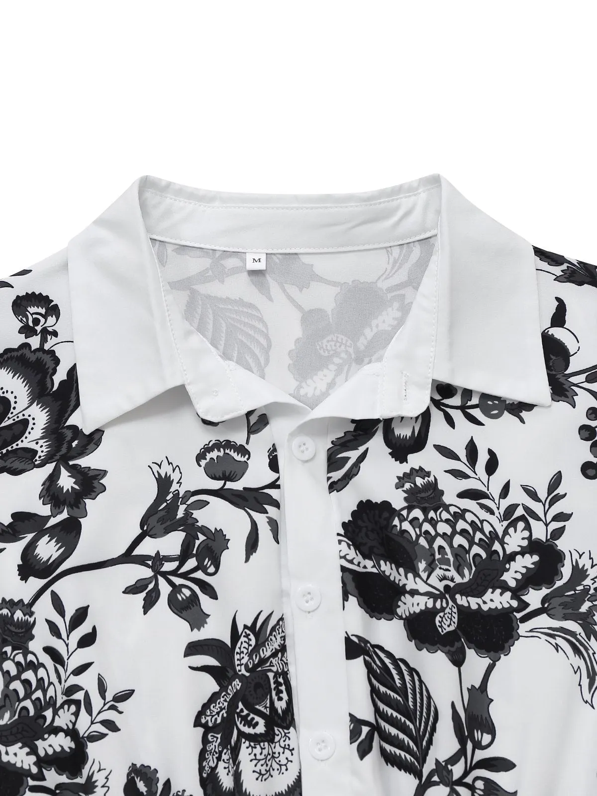 Black 1940s Plants Floral Shirt Collar Belted Dress sold by Retro Stage product image thumbnail 3