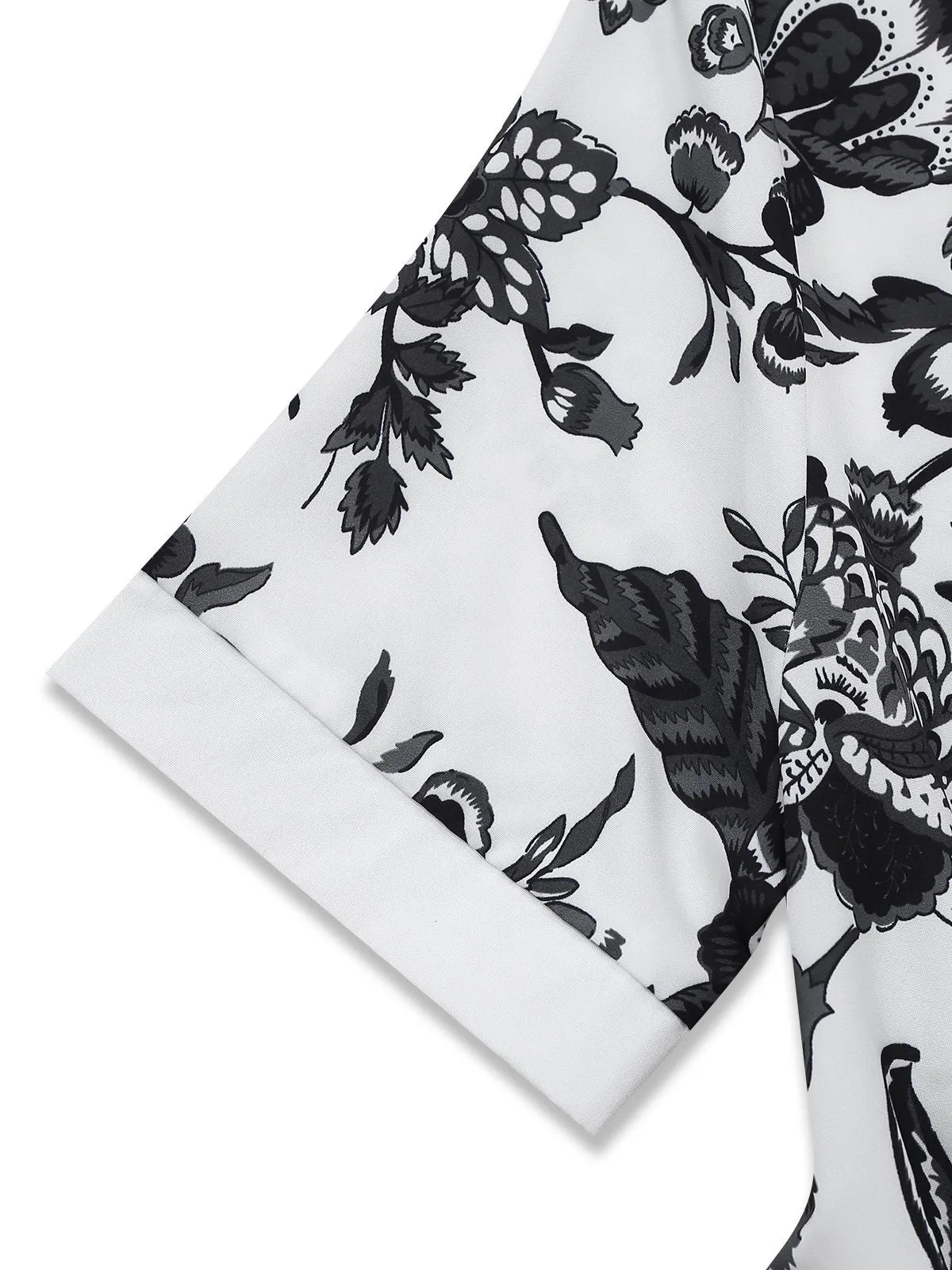 Black 1940s Plants Floral Shirt Collar Belted Dress sold by Retro Stage product image thumbnail 4