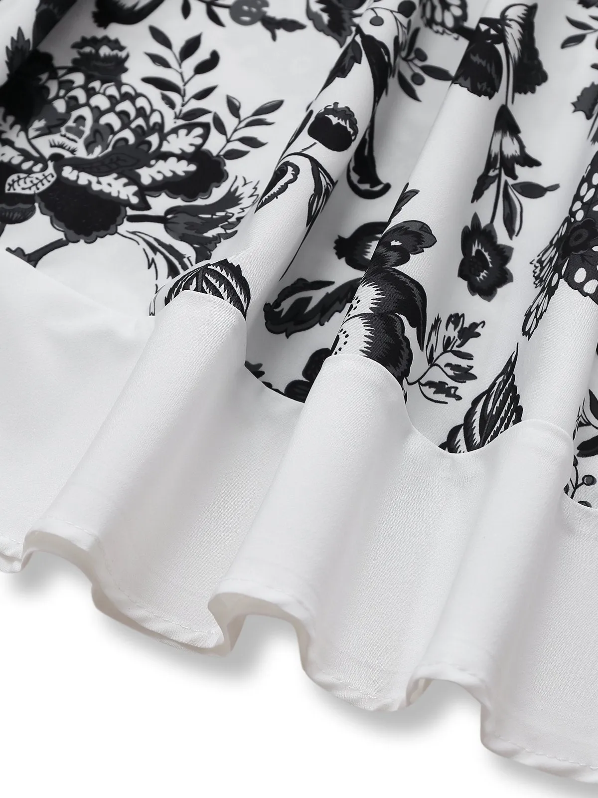 Black 1940s Plants Floral Shirt Collar Belted Dress sold by Retro Stage product image thumbnail 5