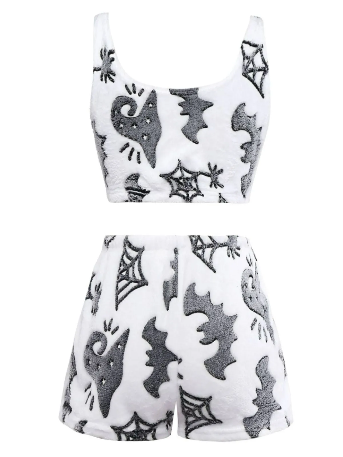 2PCS White 1970s Glowing Halloween Spider Flannel Pajama Set sold by Retro Stage product image thumbnail 2