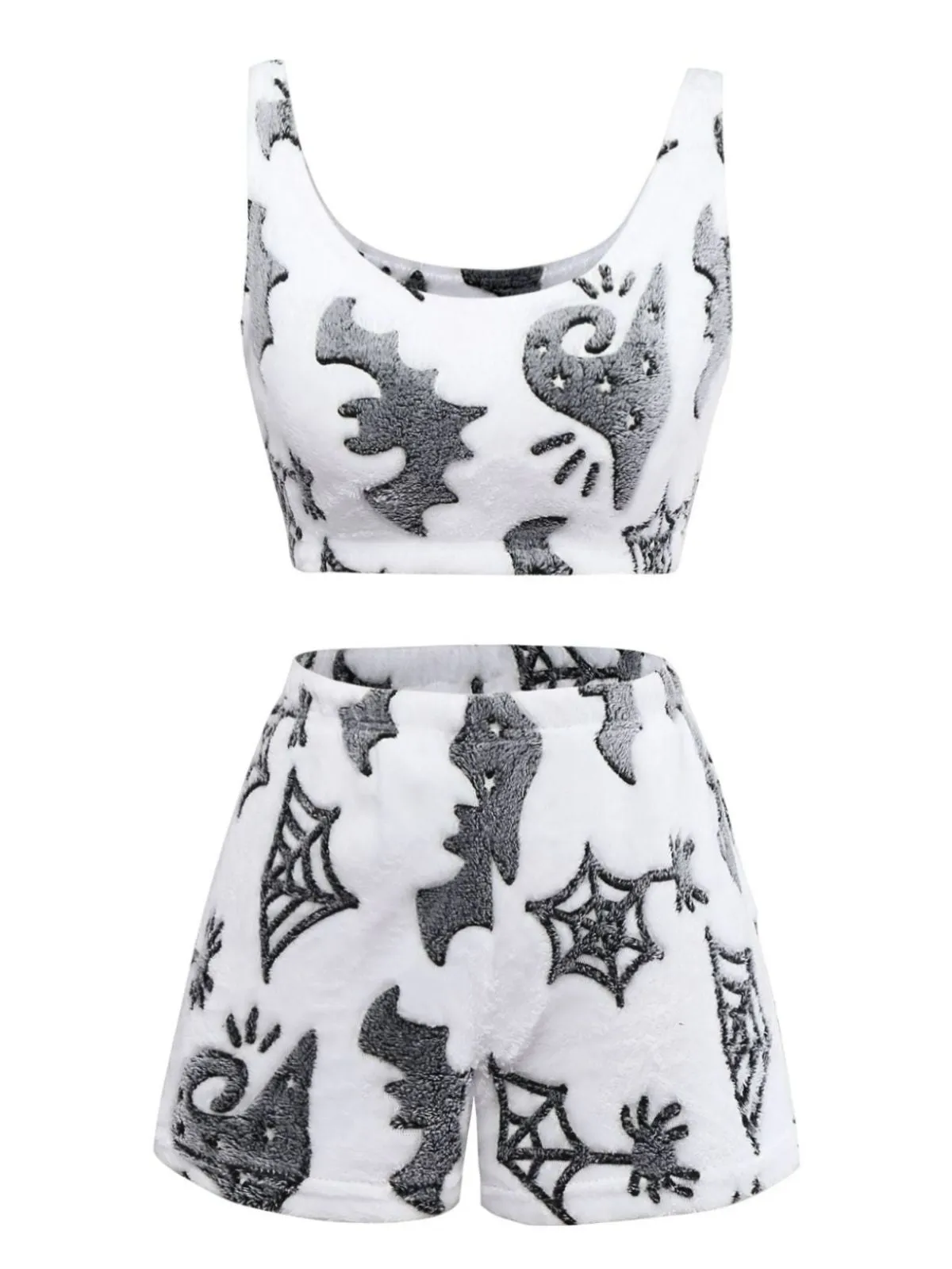 2PCS White 1970s Glowing Halloween Spider Flannel Pajama Set sold by Retro Stage