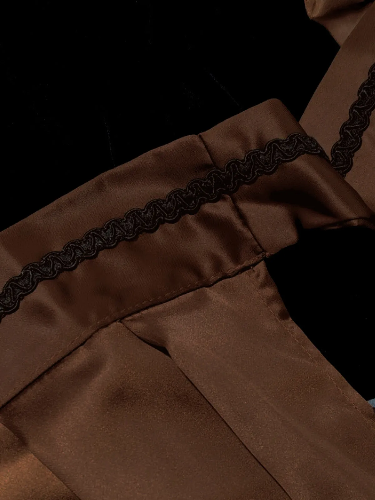 Brown 1950s Crochet Velvelt Dress & Satin Pleated Apron sold by Retro Stage product image thumbnail 4