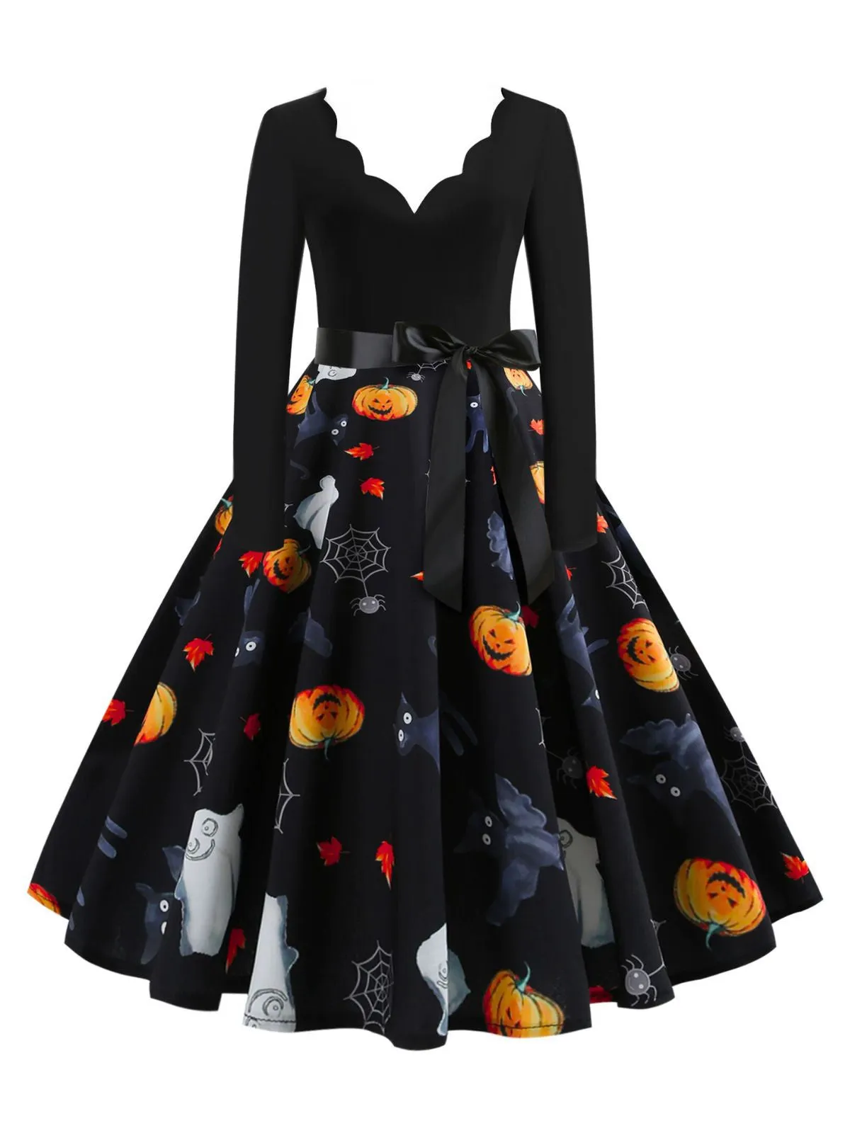 1950s Halloween Pumpkin Spiderweb Petal Neck Dress sold by Retro Stage product image thumbnail 3