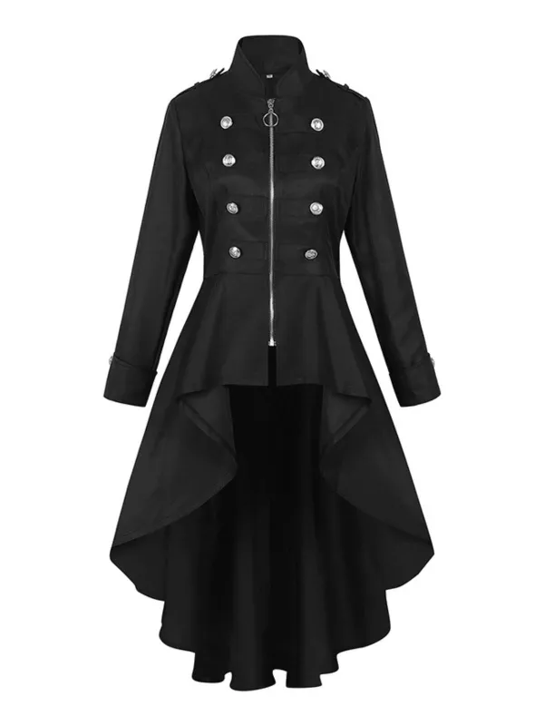 1950s Stand Collar Solid High-Low Hem Button Coat sold by Retro Stage