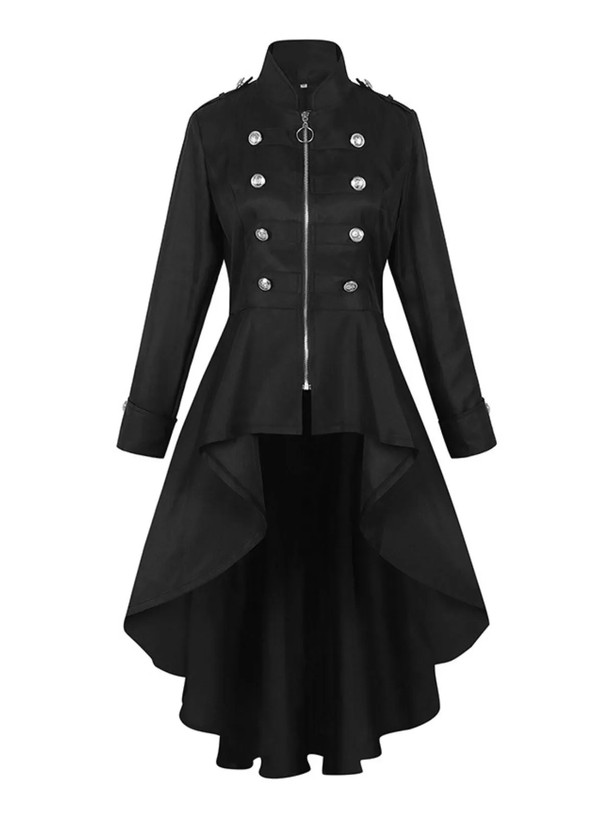 1950s Stand Collar Solid High-Low Hem Button Coat sold by Retro Stage