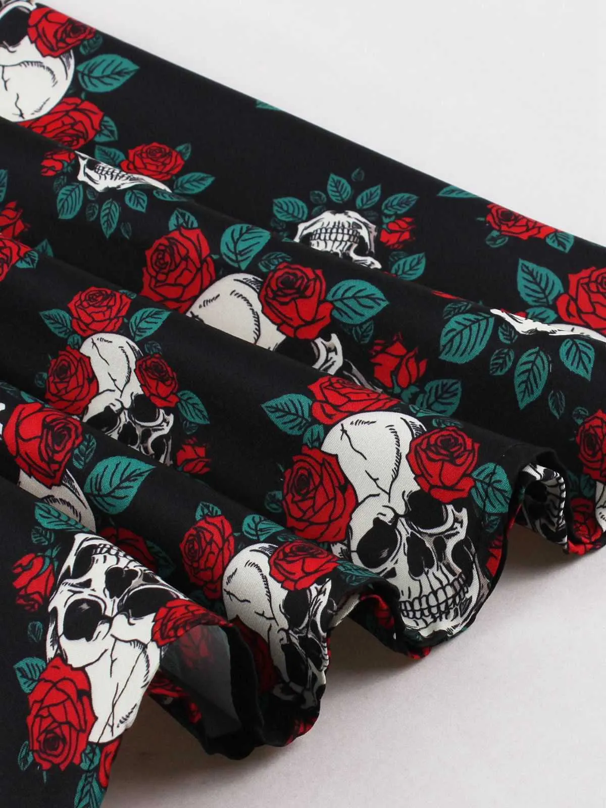 Black 1950s Halloween Skull Roses Halter Dress sold by Retro Stage product image thumbnail 5