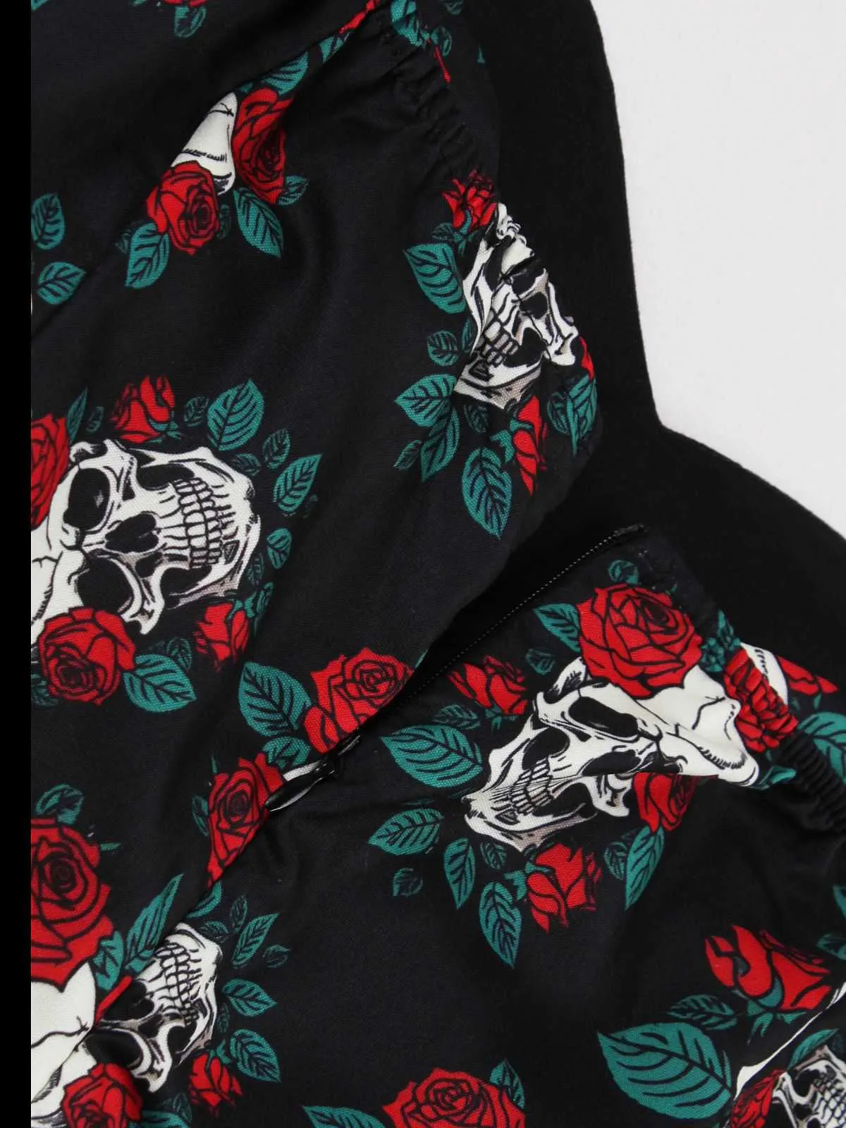 Black 1950s Halloween Skull Roses Halter Dress sold by Retro Stage product image thumbnail 3