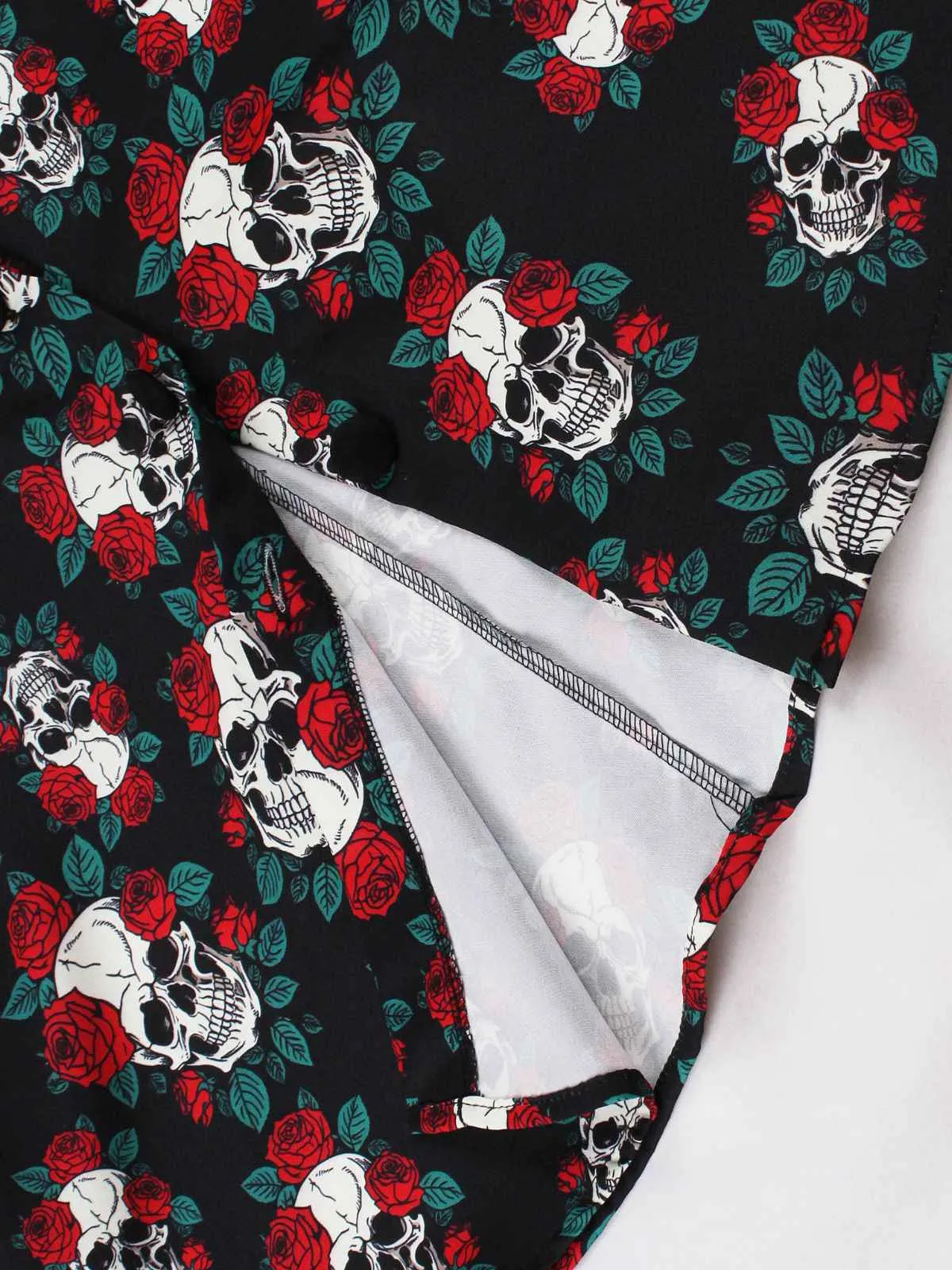 Black 1950s Halloween Skull Roses Halter Dress sold by Retro Stage product image thumbnail 4