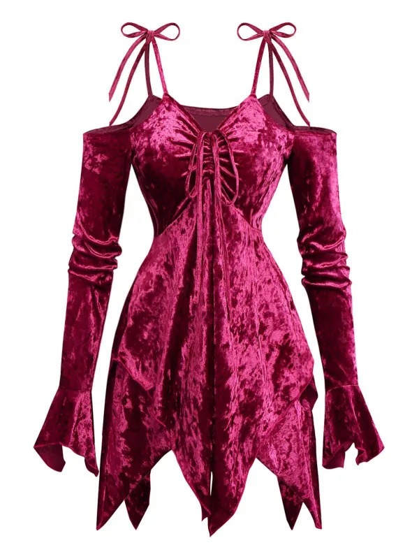 1960s Velvet Batwing Sleeve Irregular Hem Dress sold by Retro Stage