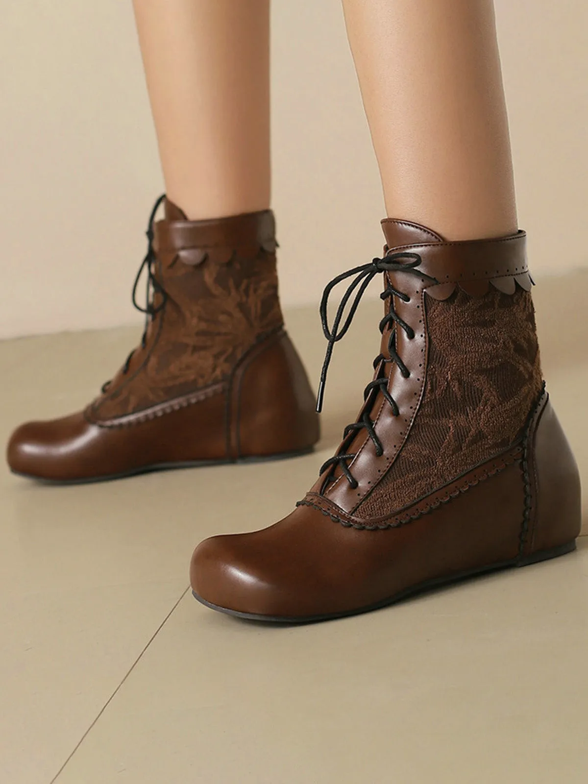 Vintage Embroidered Lace-Up Inner Heel Boots sold by Retro Stage product image thumbnail 3