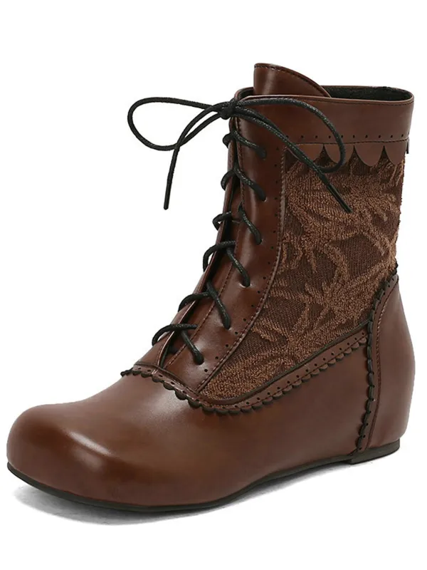 Vintage Embroidered Lace-Up Inner Heel Boots sold by Retro Stage