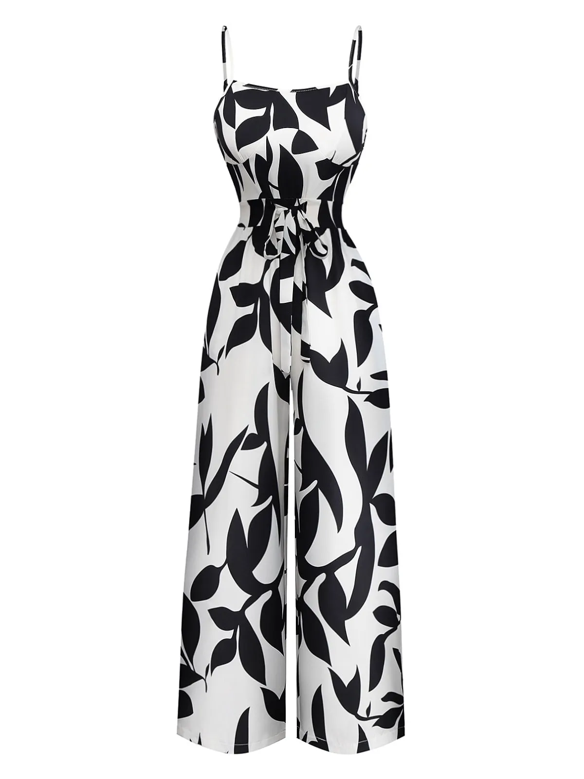 Black 1930s Leaf Silhouette Spaghetti Strap Jumpsuit sold by Retro Stage