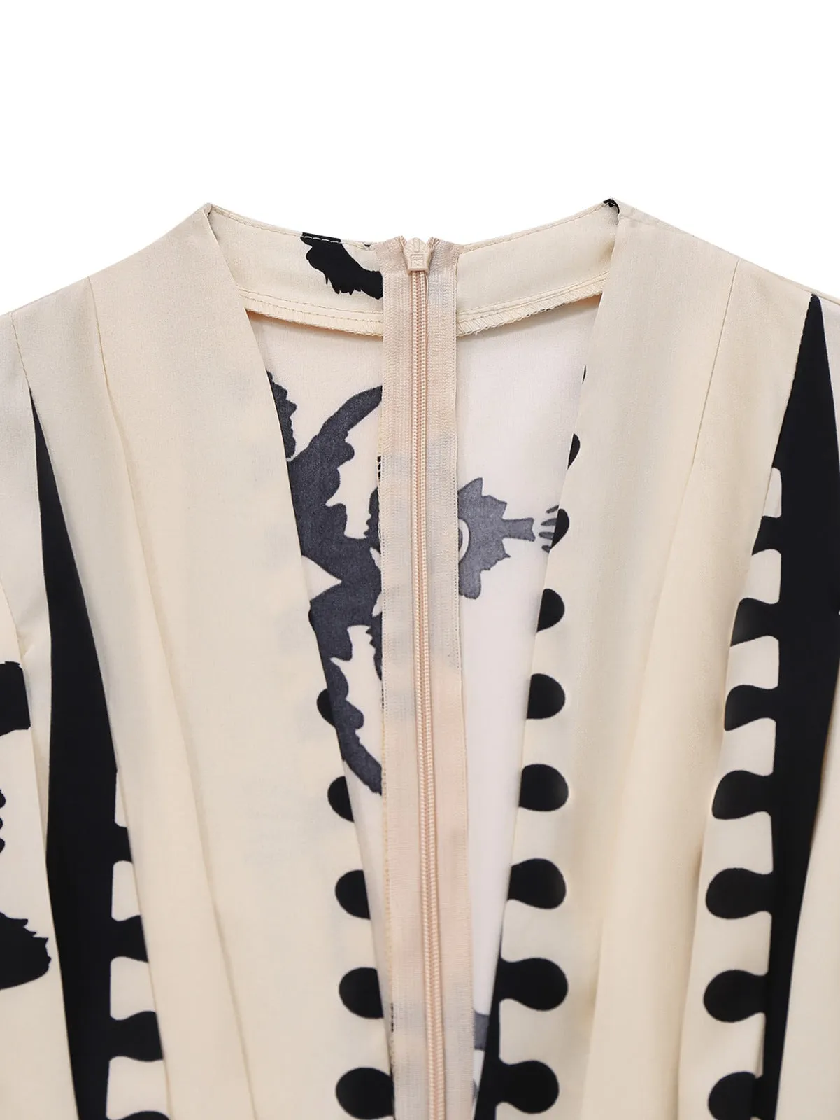 Beige 1970s Deep V-Neck Ethnic Print Jumpsuit sold by Retro Stage product image thumbnail 3